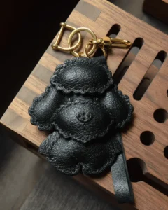 teddy dog bag charm, dog leather keychain, cute puppy bag charm, handmade dog keychain, animal bag accessory, car key accessory