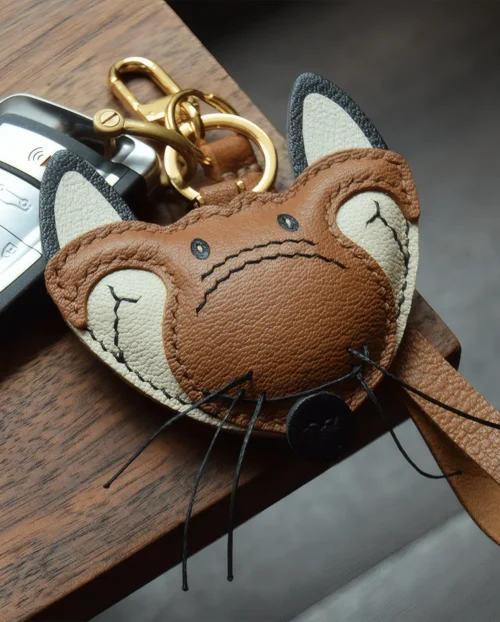 fox bag charm, leather fox keychain, handmade fox bag charm, animal bag accessory, fox leather keychain, car key accessory