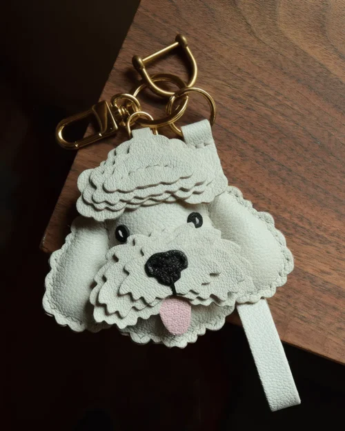 teddy dog bag charm, dog leather keychain, handmade dog leather charm, cute dog bag accessory, car key leather charm, gift ready leather accessory