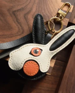 rabbit bag charm,bunny leather keychain,handmade rabbit leather charm,cute bunny bag accessory,car key leather charm,cartoon animal keychain