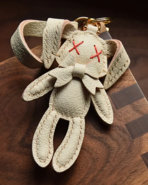 rabbit bag charm, leather rabbit keychain, handmade rabbit leather charm, rabbit bag accessory, car key leather charm, gift ready leather accessory
