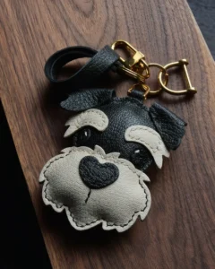 schnauzer bag charm, leather schnauzer keychain, handmade leather bag charm, dog leather accessory, gift-ready bag charm, car key accessory leather