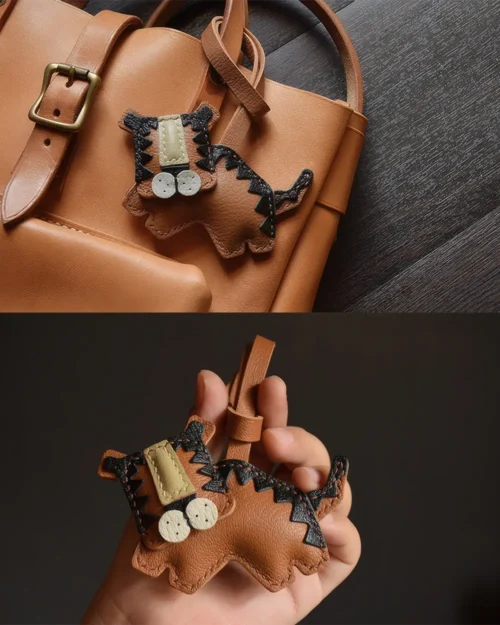 tiger bag charm, leather tiger keychain, handmade leather bag charm, animal leather accessory, gift-ready bag charm, car key accessory leather