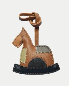 patchwork rocking horse bag charm Handmade Leather Keychain
