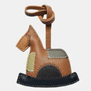 patchwork rocking horse bag charm Handmade Leather Keychain