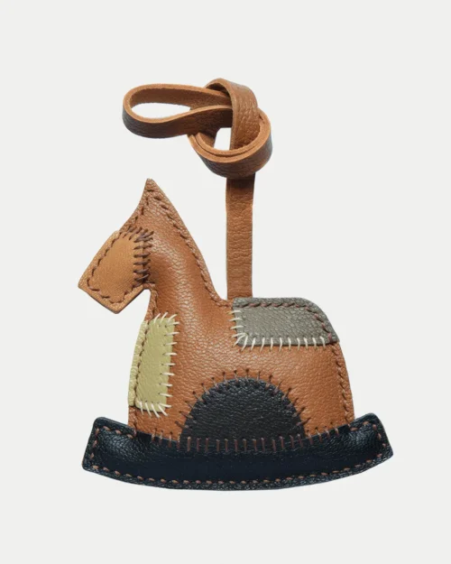 patchwork rocking horse bag charm Handmade Leather Keychain