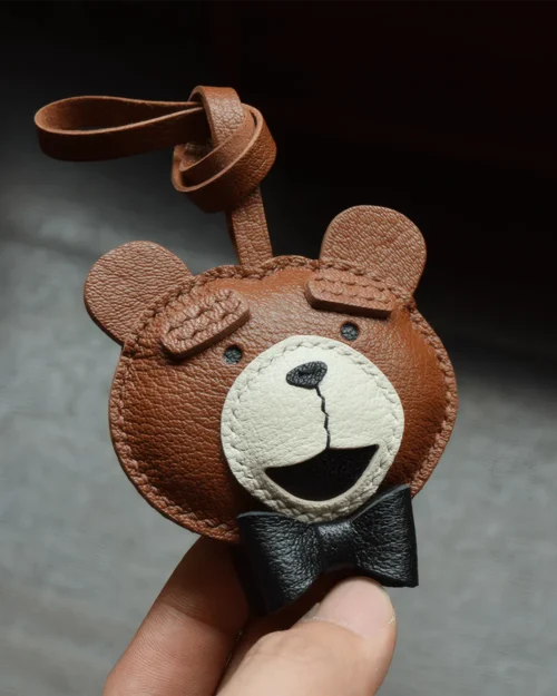 teddy bear bag charm, leather teddy bear keychain, handmade teddy bear bag charm, animal bag accessory, teddy bear leather keychain, car key accessory