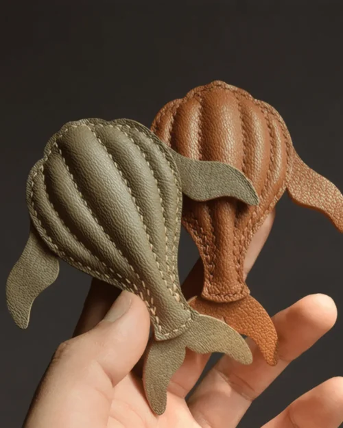 leather whale bag charm Handmade Leather Keychain