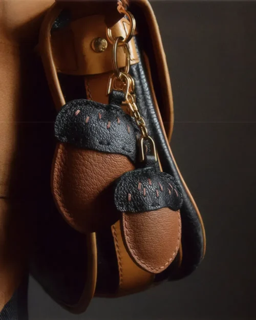 Acorn Bag Charm with Handcrafted Leather Detail