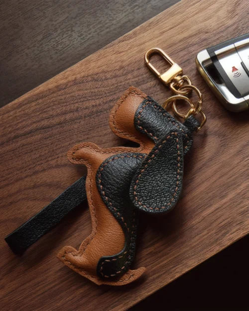 basset hound bag charm, leather dog keychain, handmade leather bag charm, dog leather accessory, gift-ready bag charm, car key accessory leather