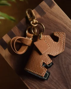 Elephant Bag Charm handcrafted from French goatskin leather, hand-stitched over three days and gift boxed for bags, keys, and car key accessories.