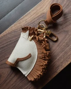 horse bag charm, leather horse keychain, handmade leather bag charm, animal leather accessory, gift-ready bag charm, car key accessory leather