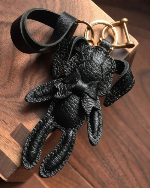 rabbit bag charm, leather rabbit keychain, handmade rabbit leather charm, rabbit bag accessory, car key leather charm, gift ready leather accessory