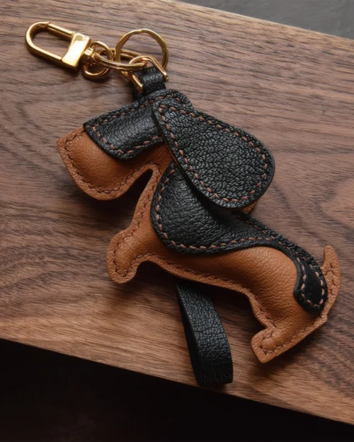basset hound bag charm, leather dog keychain, handmade leather bag charm, dog leather accessory, gift-ready bag charm, car key accessory leather