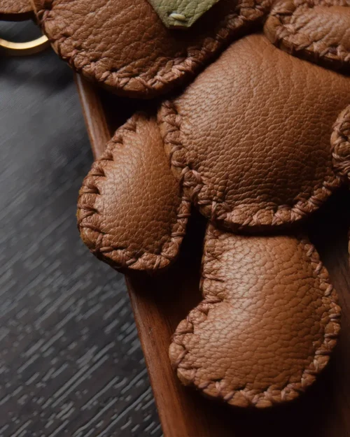 Bear Bag Charm with Handcrafted Leather Character
