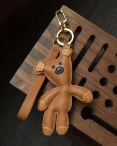 bear bag charm, leather bear keychain, handmade bear bag charm, animal bag accessory, bear leather keychain, car key accessory