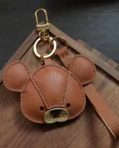 leather bear bag charm, bear leather keychain, cute bear bag charm, handmade bear accessory, leather animal keychain, car key accessory