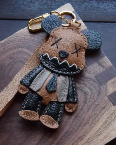 trendy cartoon bag charm, cartoon leather keychain, handmade cartoon leather charm, cartoon bag accessory, car key leather charm, gift ready leather accessory