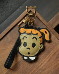 leather cartoon bag charm, cartoon leather keychain, cute cartoon bag charm, handmade cartoon accessory, leather character keychain