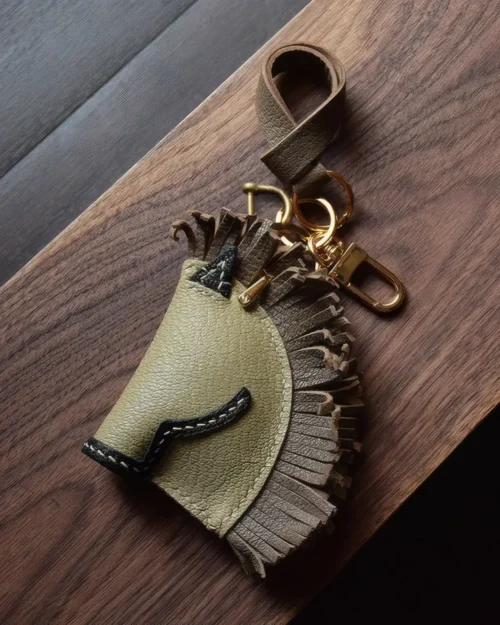 horse bag charm, leather horse keychain, handmade leather bag charm, animal leather accessory, gift-ready bag charm, car key accessory leather