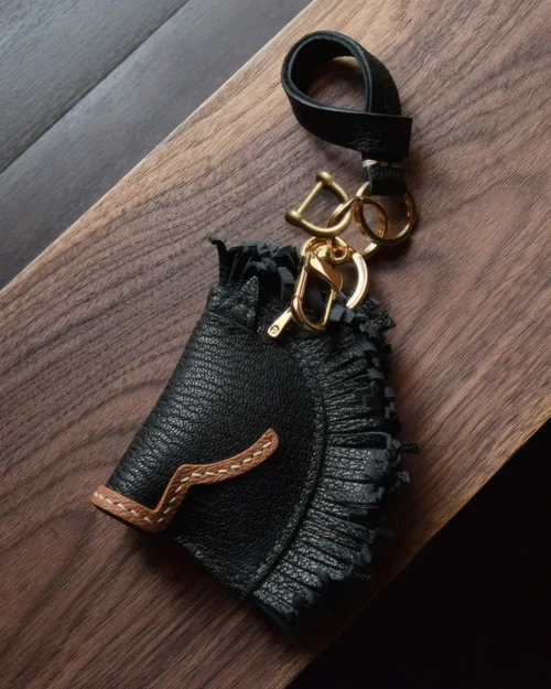 horse bag charm, leather horse keychain, handmade leather bag charm, animal leather accessory, gift-ready bag charm, car key accessory leather