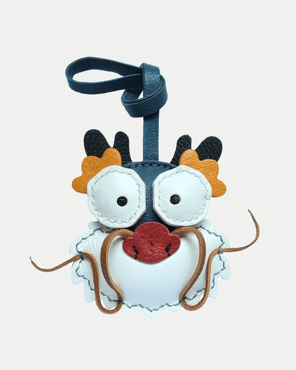 leather loong bag charm, loong leather keychain, handmade loong bag charm, lucky loong accessory, oriental leather charm, car key accessory