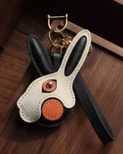 rabbit bag charm,bunny leather keychain,handmade rabbit leather charm,cute bunny bag accessory,car key leather charm,cartoon animal keychain