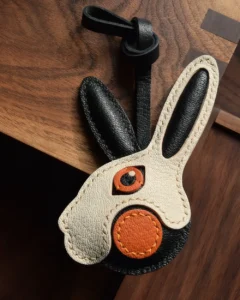 rabbit bag charm,bunny leather keychain,handmade rabbit leather charm,cute bunny bag accessory,car key leather charm,cartoon animal keychain