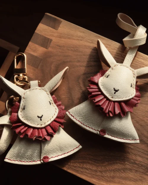 rabbit bag charm, bunny leather keychain, cute rabbit key charm, handmade rabbit bag charm, bunny key accessory, car key accessory