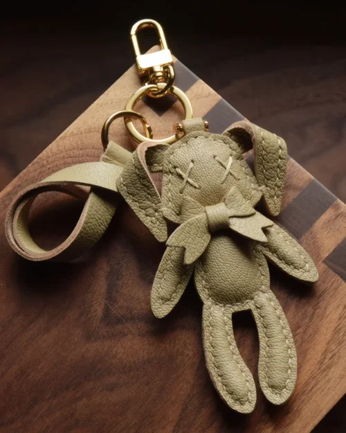 rabbit bag charm, leather rabbit keychain, handmade rabbit leather charm, rabbit bag accessory, car key leather charm, gift ready leather accessory