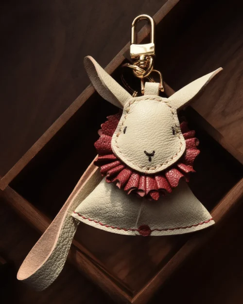 rabbit bag charm, bunny leather keychain, cute rabbit key charm, handmade rabbit bag charm, bunny key accessory, car key accessory