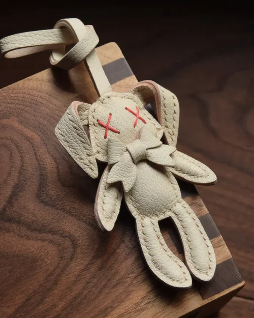 rabbit bag charm, leather rabbit keychain, handmade rabbit leather charm, rabbit bag accessory, car key leather charm, gift ready leather accessory