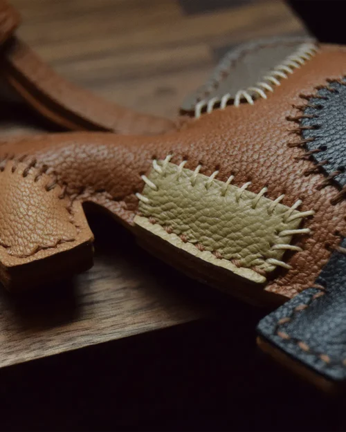 patchwork rocking horse bag charm Handmade Leather Keychain