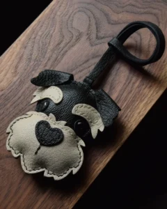 schnauzer bag charm, leather schnauzer keychain, handmade leather bag charm, dog leather accessory, gift-ready bag charm, car key accessory leather