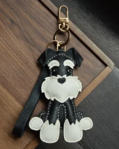 leather schnauzer bag charm, schnauzer leather keychain, handmade dog bag charm, dog leather accessory, pet keychain, car key accessory