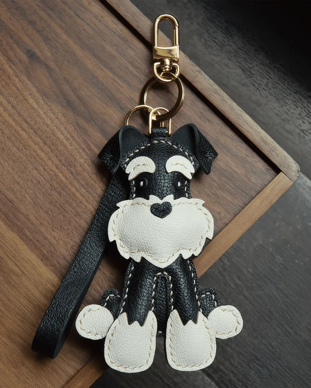 R*M様 loro schnauzer key charm オニキス ブラック Leather Schnauzer Bag Charm Hand-stitched - Dog Inspired