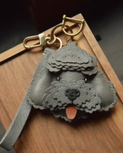 teddy dog bag charm, dog leather keychain, handmade dog leather charm, cute dog bag accessory, car key leather charm, gift ready leather accessory
