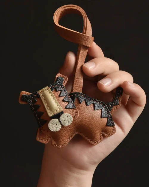 tiger bag charm, leather tiger keychain, handmade leather bag charm, animal leather accessory, gift-ready bag charm, car key accessory leather