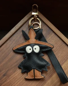leather wizard bird bag charm, wizard bird leather keychain, handmade bird charm, fantasy bird bag accessory, leather cartoon bird keychain