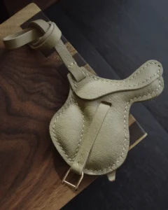 leather saddle bag charm, english saddle keychain, equestrian leather charm, handmade saddle bag charm, horse saddle key accessory, car key accessory