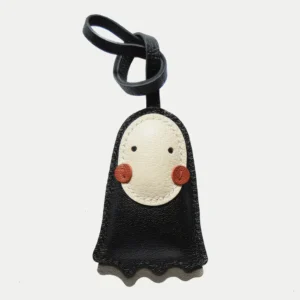 kaonashi bag charm, no face man leather keychain, spirited away bag charm, miyazaki anime keychain, anime bag accessory, handmade leather keychain