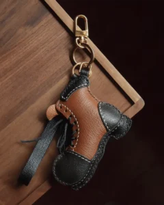 leather boot bag charm, boot leather keychain, handmade boot bag charm, lace-up leather boot accessory, vintage leather keychain, car key accessory