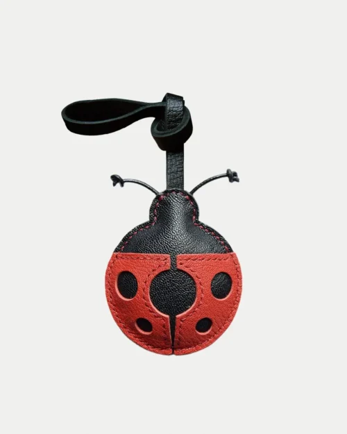 Ladybug Bag Charm handcrafted from French goatskin leather, hand-stitched over three days and gift boxed for bags, keys, and car key accessories.