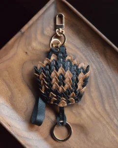 leather scale flower bag charm, snakeskin texture flower keychain, handmade leather flower accessory, layered floral bag charm, sculptural leather keychain