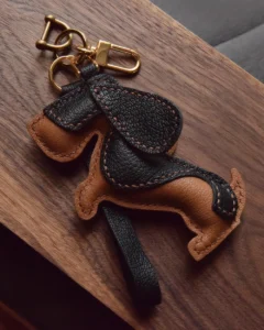 basset hound bag charm, leather dog keychain, handmade leather bag charm, dog leather accessory, gift-ready bag charm, car key accessory leather