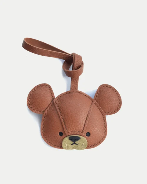leather bear bag charm, bear leather keychain, cute bear bag charm, handmade bear accessory, leather animal keychain, car key accessory
