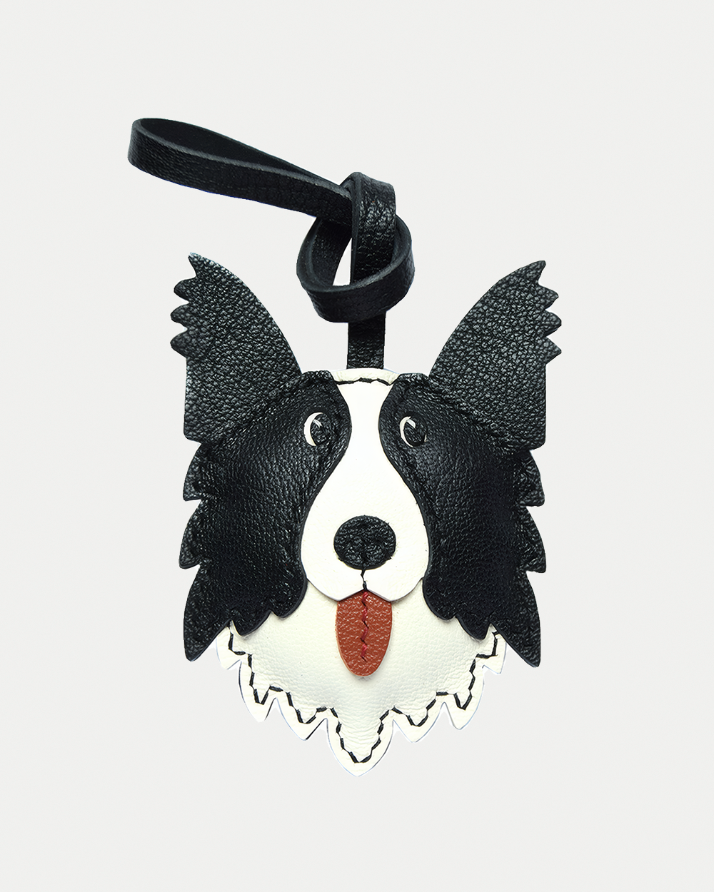 leather border collie bag charm, border collie leather keychain, handmade dog bag charm, dog face leather charm, gift box dog keychain