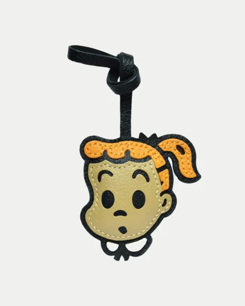 leather cartoon bag charm, cartoon leather keychain, cute cartoon bag charm, handmade cartoon accessory, leather character keychain