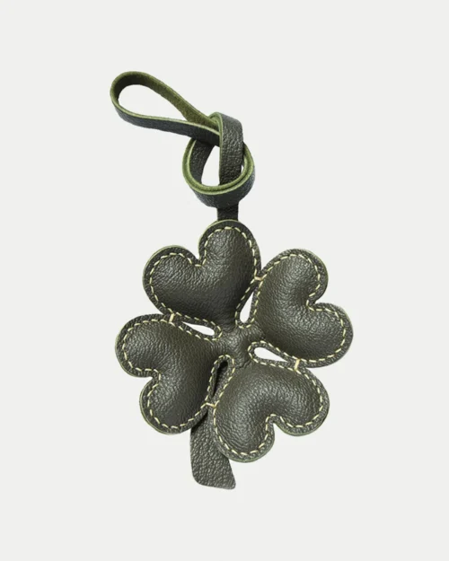 leather four leaf clover bag charm, clover leather keychain, lucky clover bag charm, handmade clover accessory, leather lucky symbol keychain, car key accessory