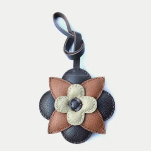 leather four petal flower bag charm, flower leather keychain, handmade flower bag charm, leather floral accessory, minimalist flower keychain